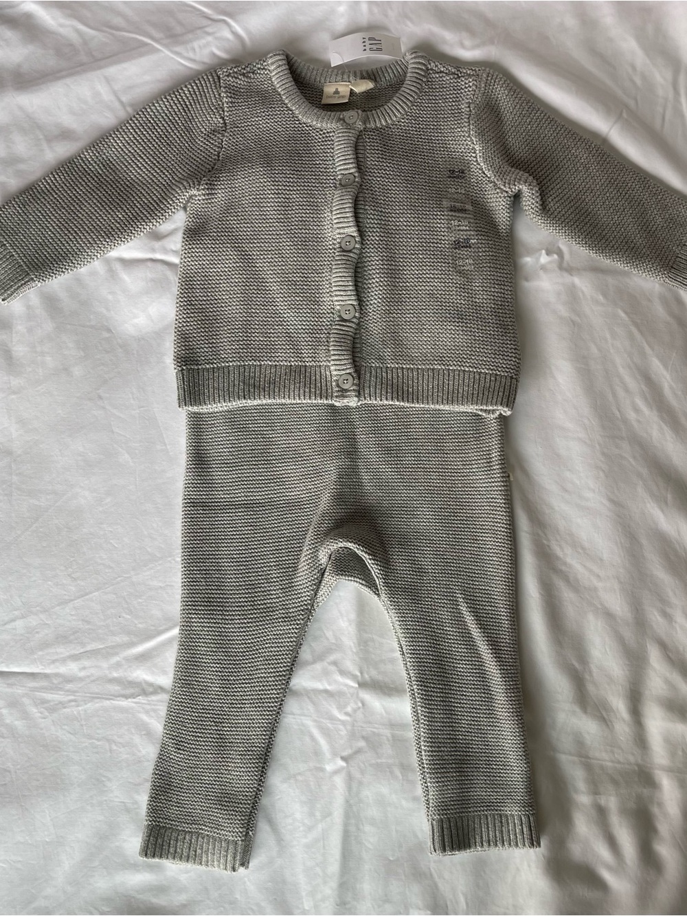 NWT Baby Gap Grey Garter Textured Knit 2pc Set Cardigan & Overalls Size 12-18M